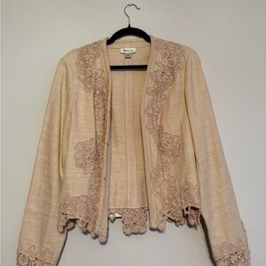 Coldwater Creek Vintage Tan Linen Lace Blazer